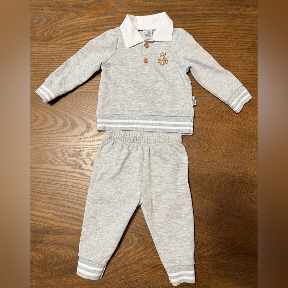 Badgley Mischka Gray Baby Set with Bear Detail